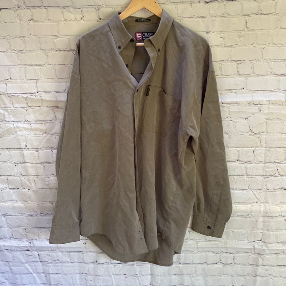 Chaps Ralph Lauren Tan Plaid Button Down Dress Shirt Mens Size Large Classic Fit